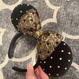 New Disney Parks Disney Minnie Ears Headband - Black And Gold Bling